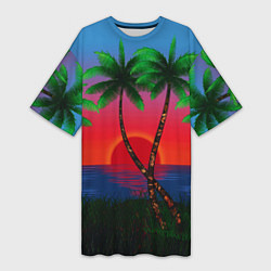 Женская длинная футболка Пальмы и море