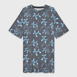 Женская длинная футболка Паттерн с голубыми собаками