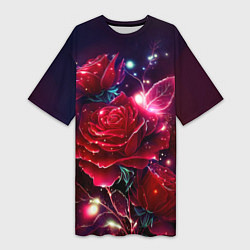 Женская длинная футболка Розы с огоньками