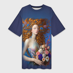 Женская длинная футболка Русалка в стиле Ренессанса с цветами
