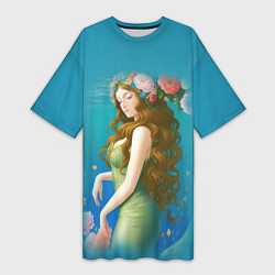 Женская длинная футболка Фэнтези девушка с розами