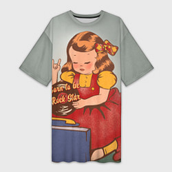Женская длинная футболка Девочка с виниловой пластинкой - рождена быть звез