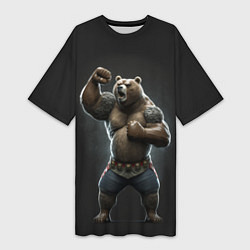 Женская длинная футболка Медведь показывает свою силу