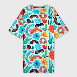 Футболка женская длинная Colorful patterns, цвет: 3D-принт