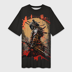 Женская длинная футболка Самурай - брызги красок