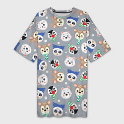 Футболка женская длинная Милые животные и птицы севера, цвет: 3D-принт