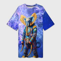 Женская длинная футболка Слон в космосе - киберпанк