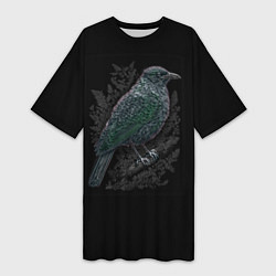 Женская длинная футболка Чёрный Ворон птица тёмная