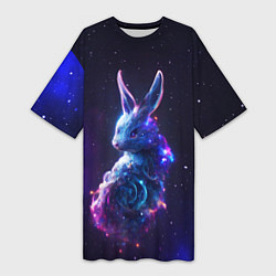Футболка женская длинная Космический звёздный кролик, цвет: 3D-принт
