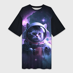 Женская длинная футболка Котик космонавт