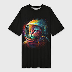 Женская длинная футболка Кот в скафандре - космонавт