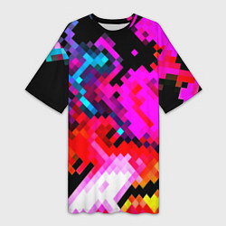 Женская длинная футболка Pixel neon mosaic