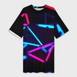 Футболка женская длинная Неоновые фигуры ночь, цвет: 3D-принт