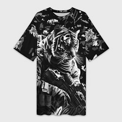 Женская длинная футболка Тигр воин спецназа