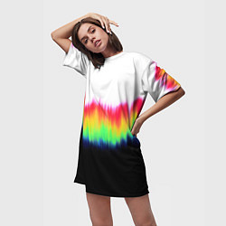 Футболка женская длинная Северное сияние - тай-дай, цвет: 3D-принт — фото 2