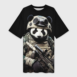 Женская длинная футболка Медведь панда солдат спецназа