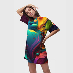 Футболка женская длинная Капли красок, нейросеть, цвет: 3D-принт — фото 2