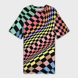 Футболка женская длинная Colorful avant-garde chess pattern - fashion, цвет: 3D-принт