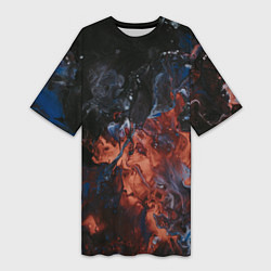 Футболка женская длинная Абстрактные брызги тёмных красок и воды, цвет: 3D-принт