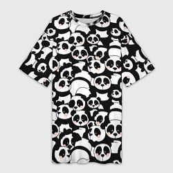 Футболка женская длинная Чёрно-белые панды, цвет: 3D-принт