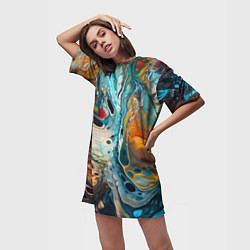 Футболка женская длинная Яркие разводы краски, цвет: 3D-принт — фото 2