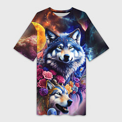 Женская длинная футболка Звездные волки