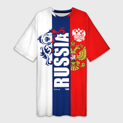 Женская длинная футболка Russia national team: white blue red