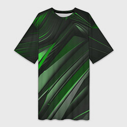 Футболка женская длинная Green black abstract, цвет: 3D-принт