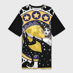 Женская длинная футболка Древняя богиня Никс и рамка в стиле модерн с луной
