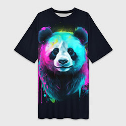 Женская длинная футболка Панда в неоновых красках
