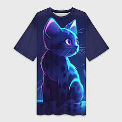Женская длинная футболка Рисованный котенок