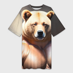 Женская длинная футболка Медведь качек