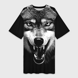 Женская длинная футболка Агрессивный атакующий волк