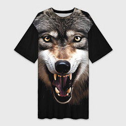 Женская длинная футболка Агрессивный рычащий волк