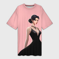 Футболка женская длинная Girl in black dress - pink, цвет: 3D-принт