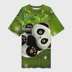 Женская длинная футболка Панда на дереве отдыхает