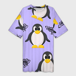 Женская длинная футболка Пингвин и веточка