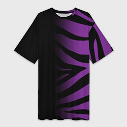 Футболка женская длинная Фиолетовый с черными полосками зебры, цвет: 3D-принт