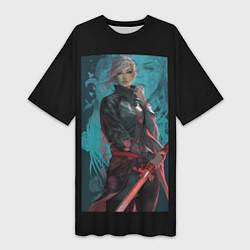 Футболка женская длинная Девушка самурай с мечом, цвет: 3D-принт