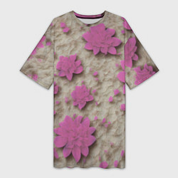 Женская длинная футболка Розовые цветы объемные