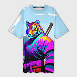 Женская длинная футболка Тигр-самурай - Япония