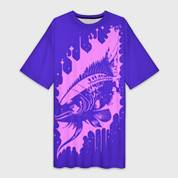 Футболка женская длинная Абстрактная розовая рыба и чернильные пятна, цвет: 3D-принт
