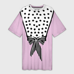 Женская длинная футболка Костюм Барби: черный горох с полосатым бантом