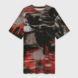 Женская длинная футболка Чёрные и красные волны