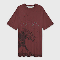 Женская длинная футболка Большая волна в Канагава