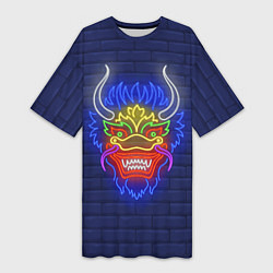 Женская длинная футболка Неоновый японский дракон