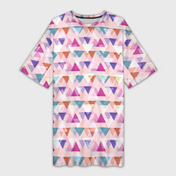 Футболка женская длинная Цветные треугольники, цвет: 3D-принт
