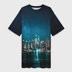 Женская длинная футболка Большой город в звездах
