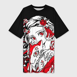 Женская длинная футболка Клинок рассекающий демонов - незуко комадо