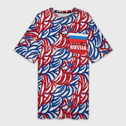 Футболка женская длинная Флаг России и узоры, цвет: 3D-принт
